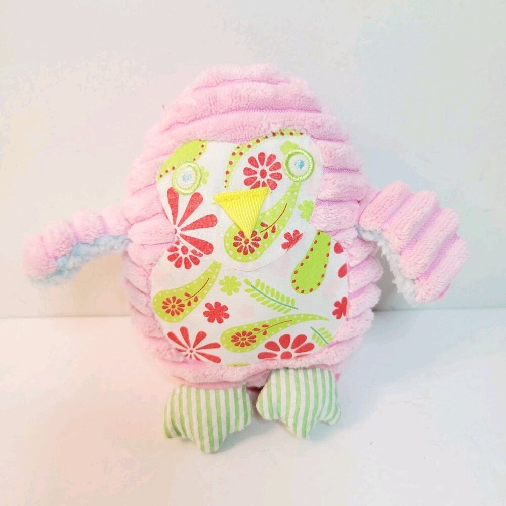 Mud Pie Baby OWL Pink Ribbed Corduroy Rattle Stuffed Plush Toy Floral Paisley